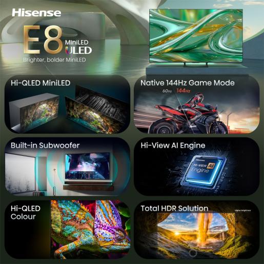 Hisense 55E8S 55 İnç Hi-QLED MiniLED 4K 144 Hz TV (2026) - Görsel 3