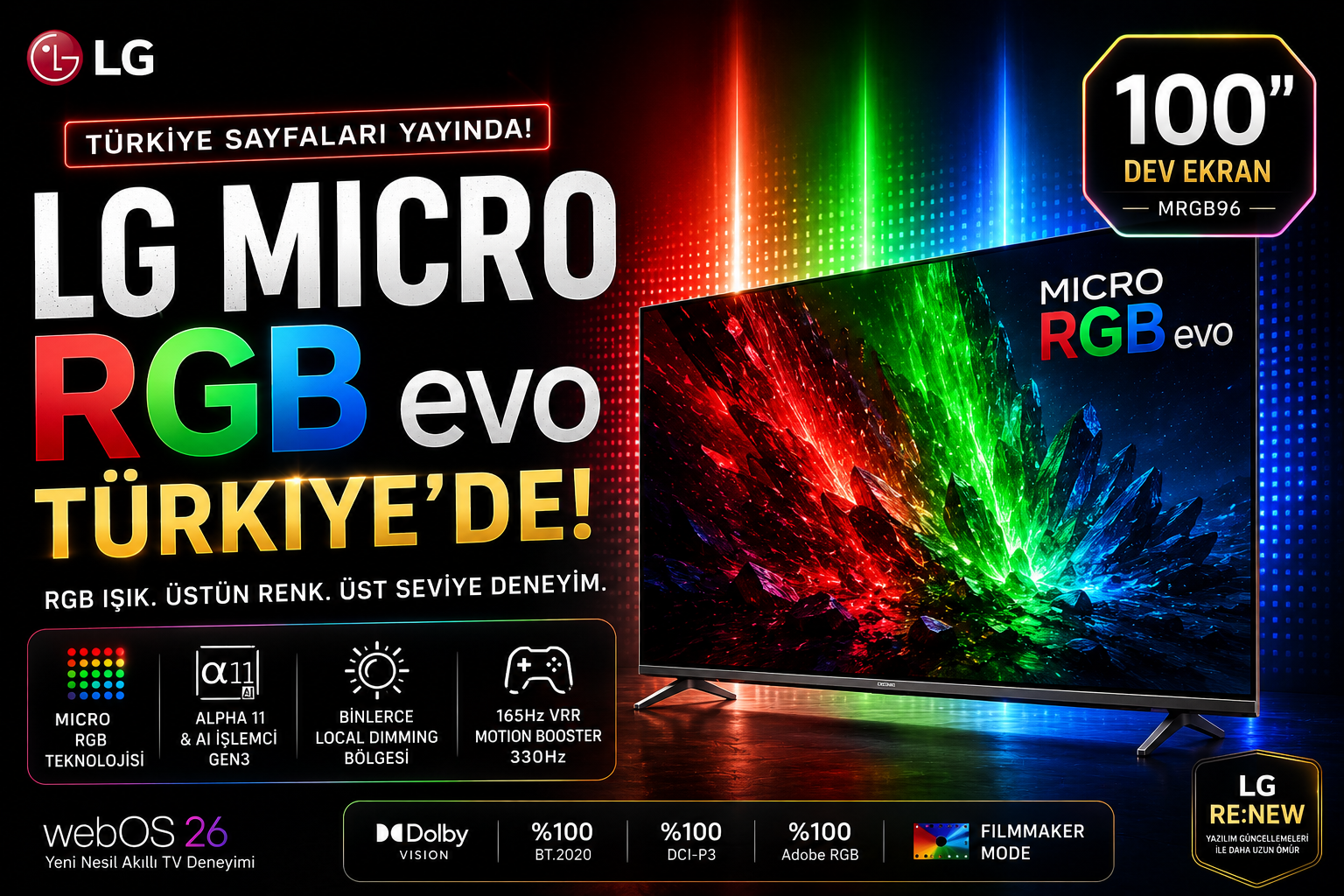 100" DEV EKRAN
