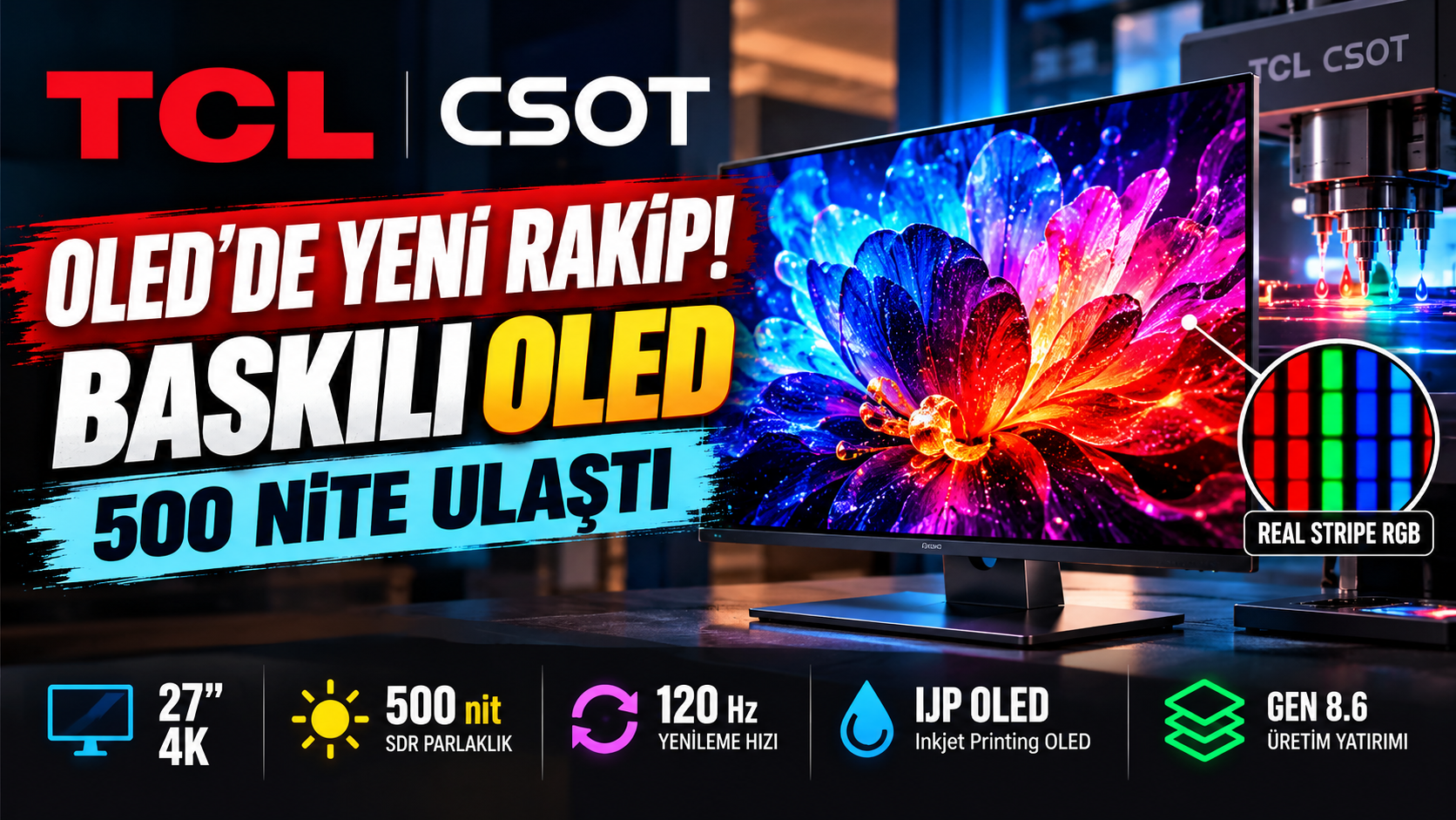 TCL CSOT IJP OLED 27 inç 4K baskılı OLED panel