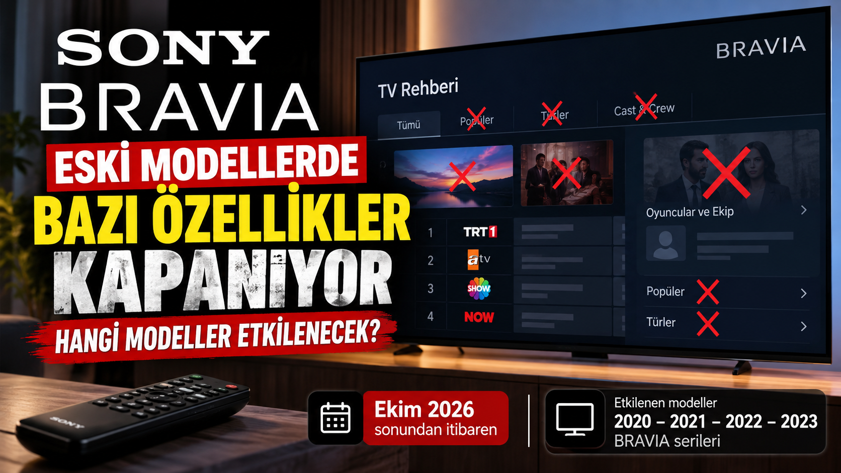 Sony BRAVIA TV Rehberi özellikleri kapanıyor